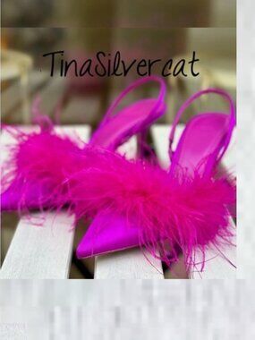 Zara Feather Detail Slingback Heels Fuchsia NWT